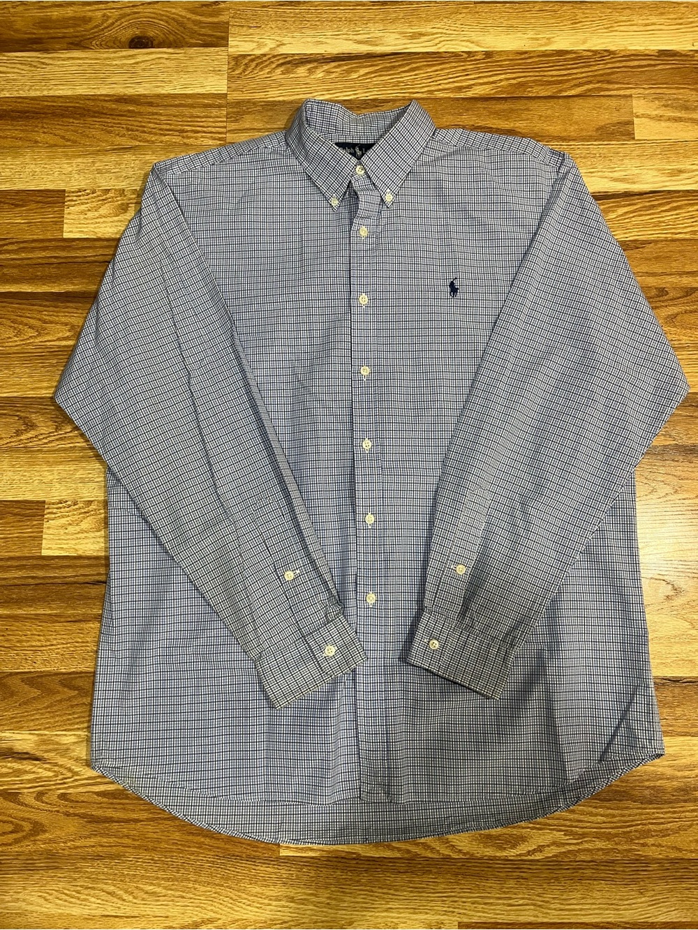 Ralph Lauren Polo Men’s Button Down Shirt Blue White Check Long Sleeve Large